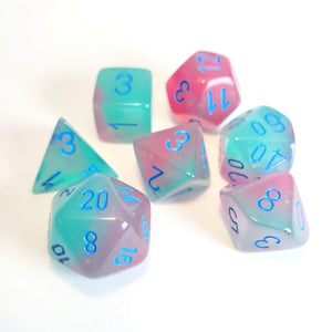 Chessex : Lab Dice - Polyhedral 7-die set Gemini Gel Green-Pink/blue