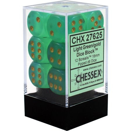Chessex : 16mm d6 set Light Green/Gold