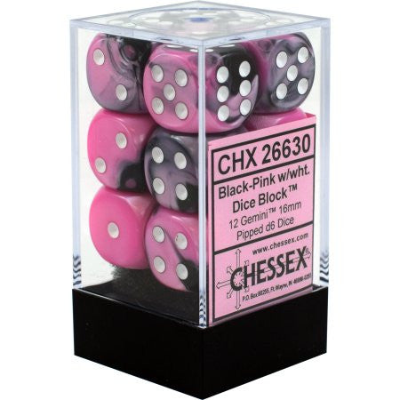 Chessex : 16mm d6 set Black-Pink/White