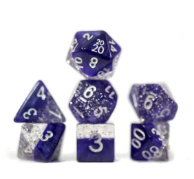 Halfsies Glitter : Purple - 7 dice set