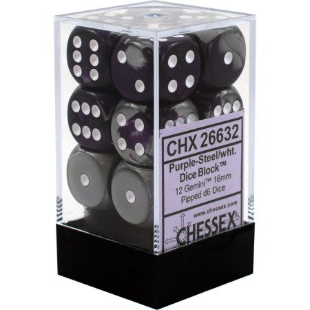 Chessex : 16mm d6 set Purple-Steel/White