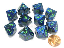 Chessex : Dark Blue w/green Set of Ten d10 Dice
