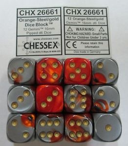 Chessex : 16mm d6 set Steel/Gold