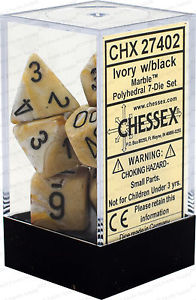 Chessex : Polyhedral 7-die set Ivory/Black Marble