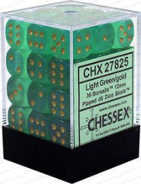 Chessex : 12mm d6 set Light Green/Gold